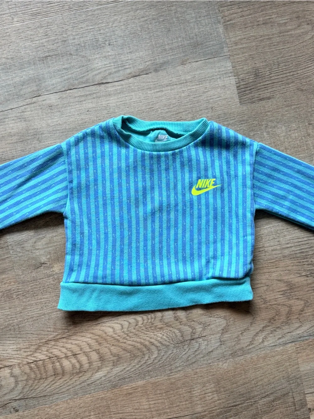 Nike Kids Teal & Blue Striped Long-Sleeve Bodysuit with Yellow Logo